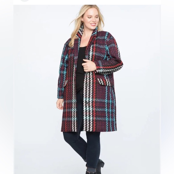 Eloquii Black and Multicolor Women's Jacket. Plaid colors. - Picture 1 of 10